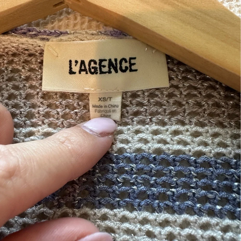 L'AGENCE Koi Striped Belted Women's Knit Cardigan - Lavender and Cream - Picture 8 of 9